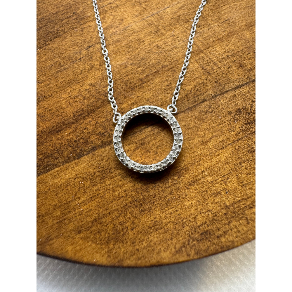 Silver Circle Pavé Pendant Necklace - Women Jewelry.
